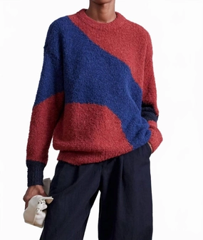 Winter Comfort Elle Textured Crew Sweater In Fig-Midnight
