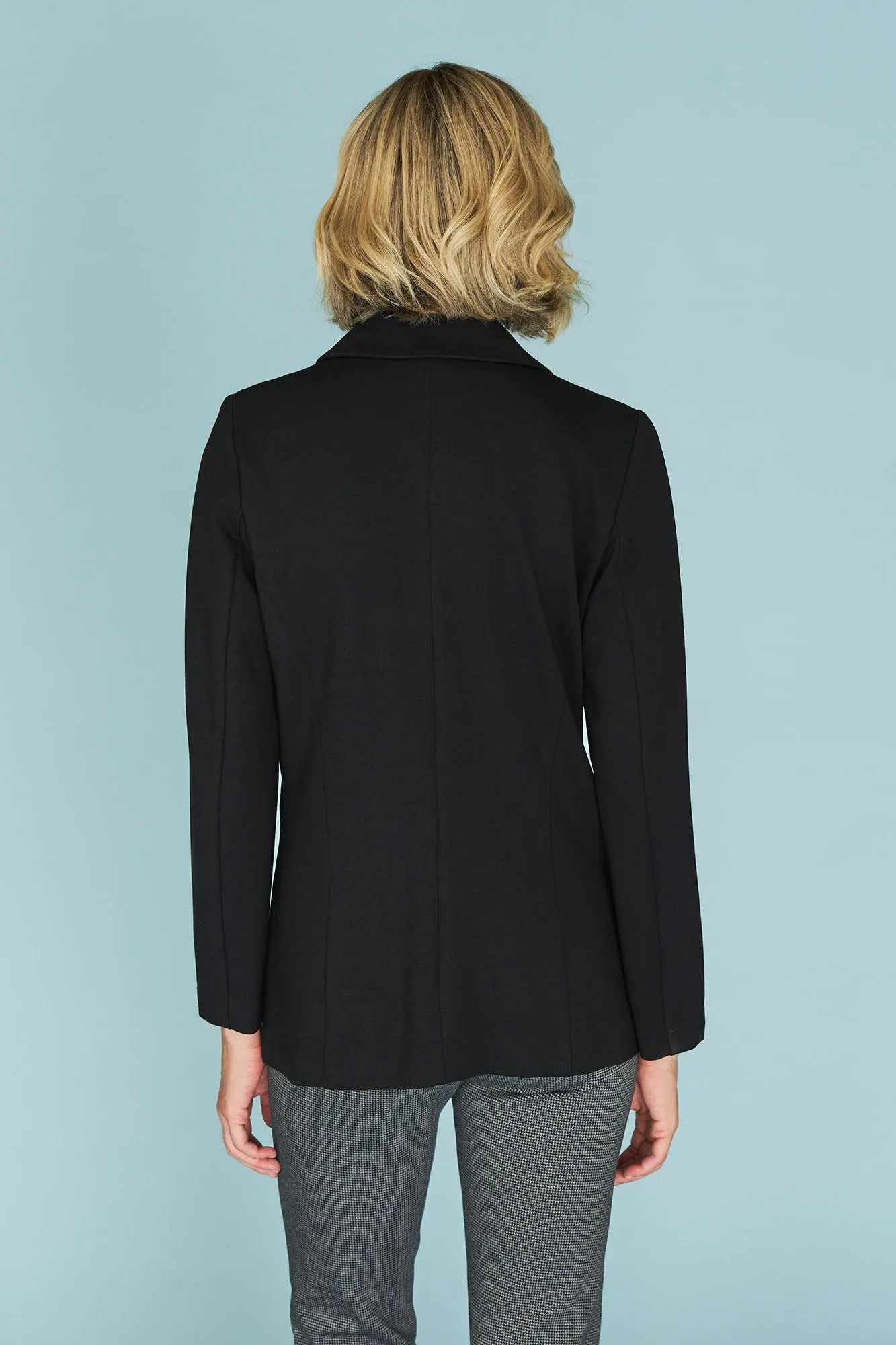 Drop Tail Hem AbrasionResistant Surface Seam Detail Ponte Blazer - Black