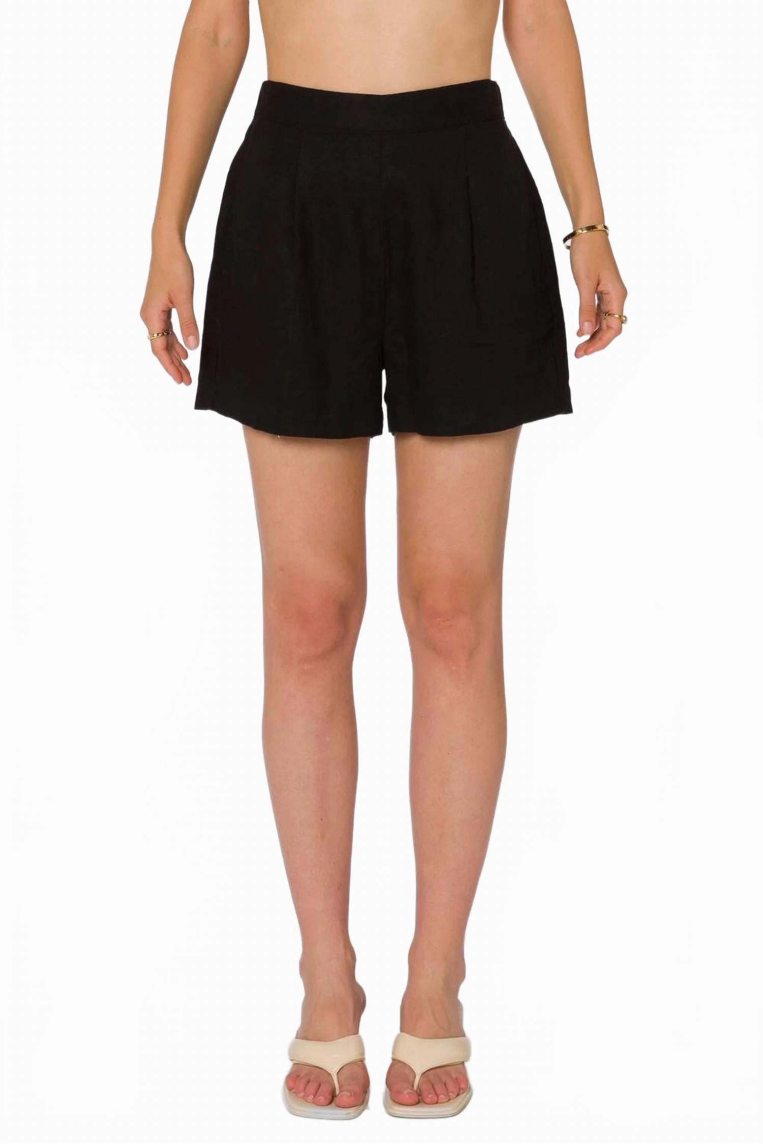 Fedra Pleated Pull On Shorts In Black budget-friendly