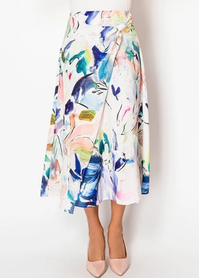 Watercolor Wrap Midi Skirt Non Restrictive Fit