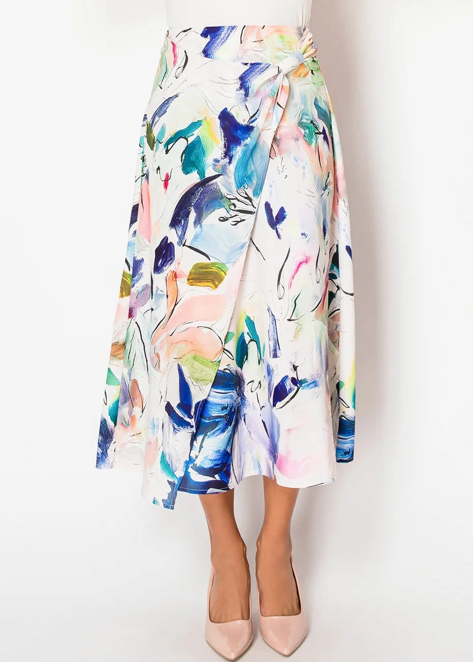 Performance Wear Watercolor Wrap Midi Skirt