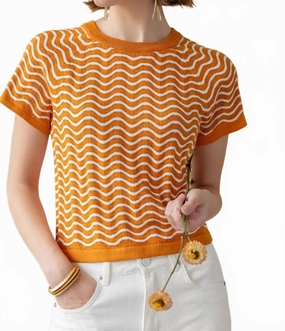 Casual Layering Comfy Vibe Wave Stitch Sweater In Marigold Wave