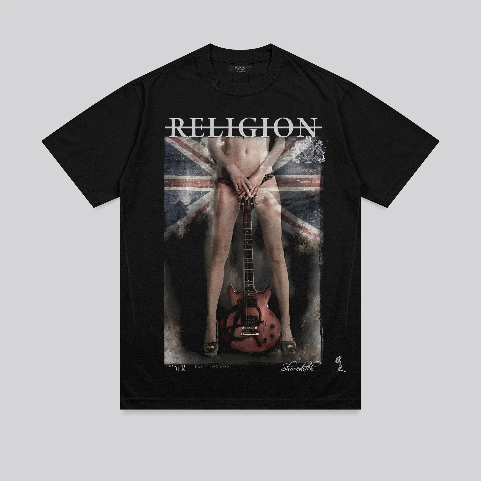 GIRL FLAG GUITAR T-SHIRT JET BLACK Breathable touch Modern Style