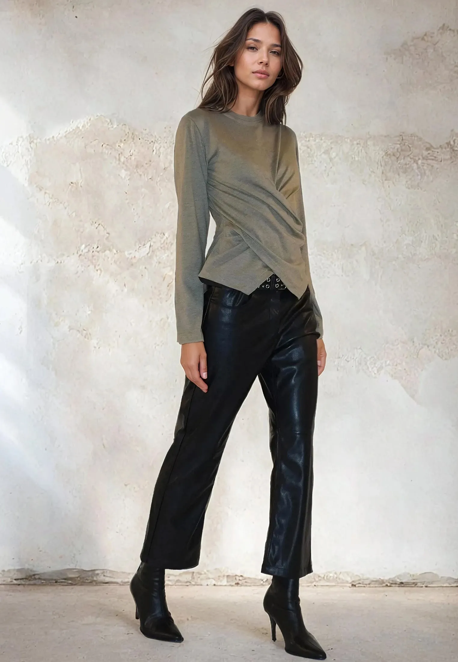 TIME TOP LS GREY MARL & PINE Cozy and Fashionable