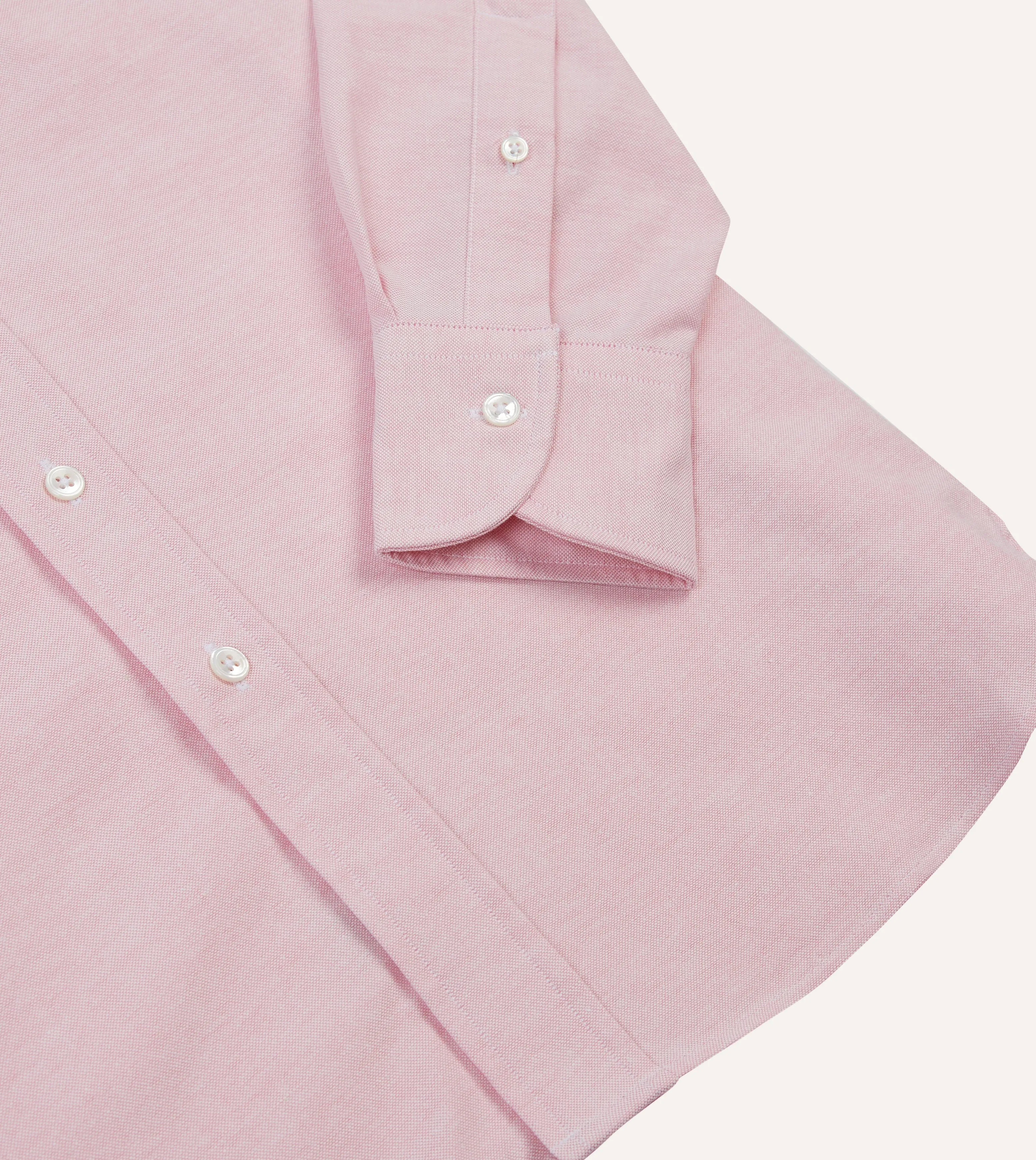 Bright Pink Cotton Oxford Cloth Button-Down Shirt Indoor Comfort Seamless Sides