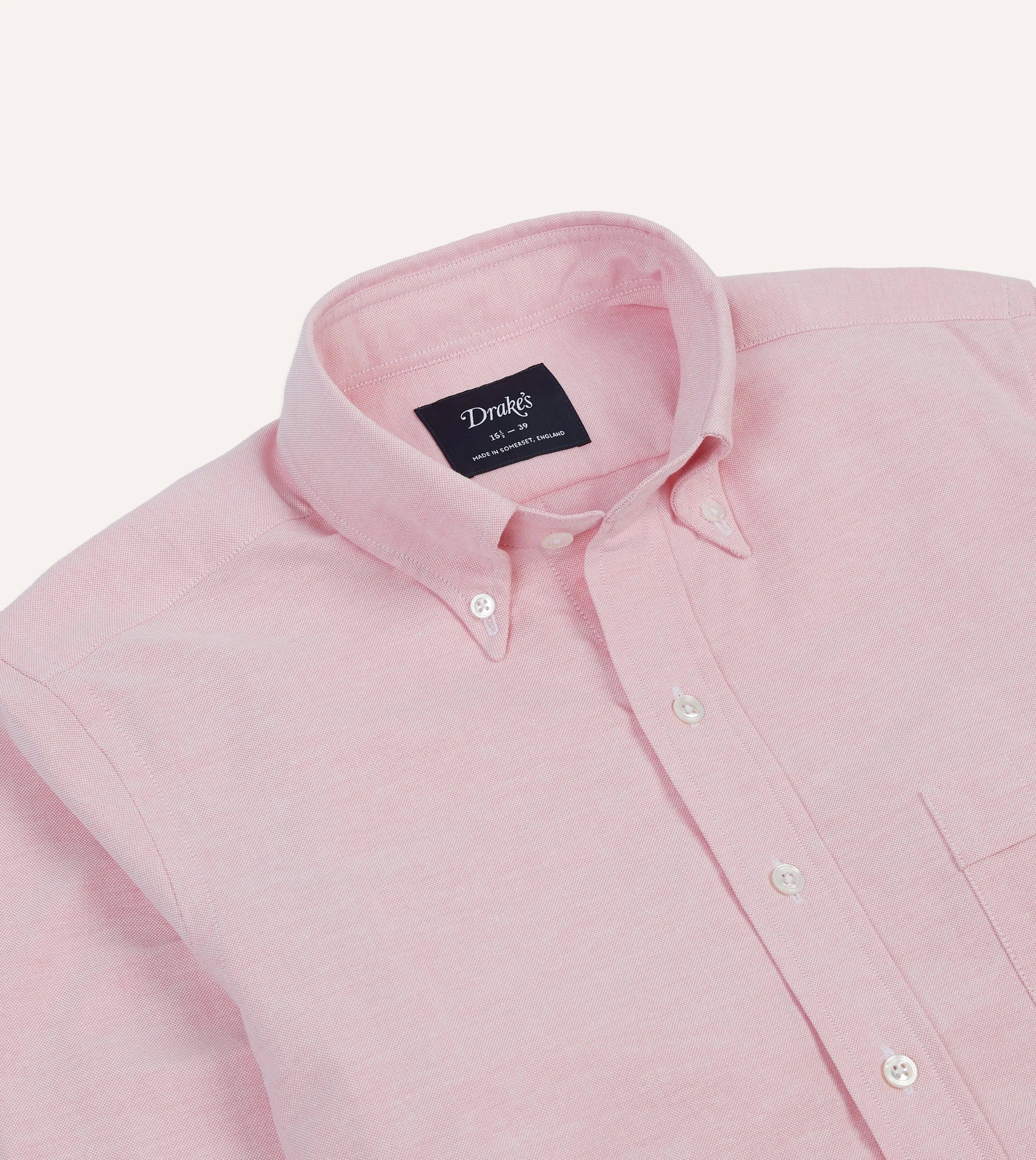 Bright Pink Cotton Oxford Cloth Button-Down Shirt V-Neck Geometric Print