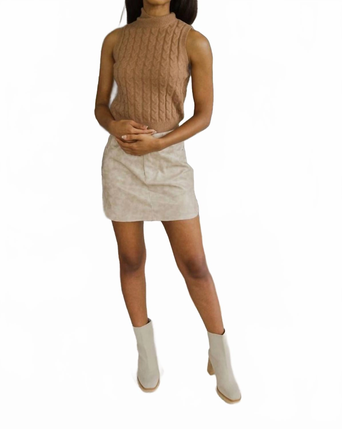 Hard To Get Pleather Mini Skirt In Oatmeal Gentle Flow