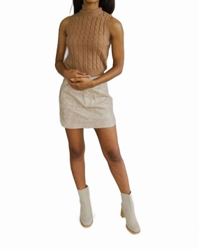 Hard To Get Pleather Mini Skirt In Oatmeal Shape Enhancing