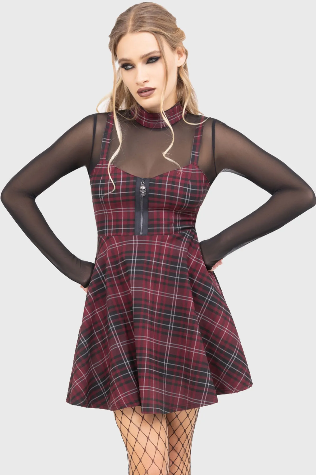 Light Elegance Tartan Riot Dress [BURGUNDY]