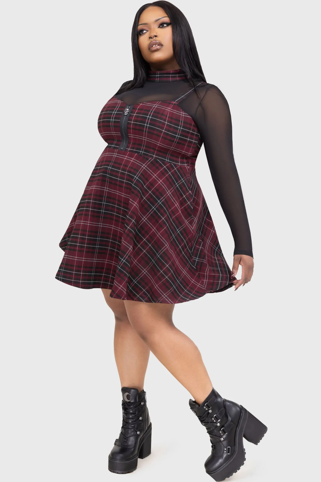 Dreamy Layers Tartan Riot Dress [BURGUNDY]