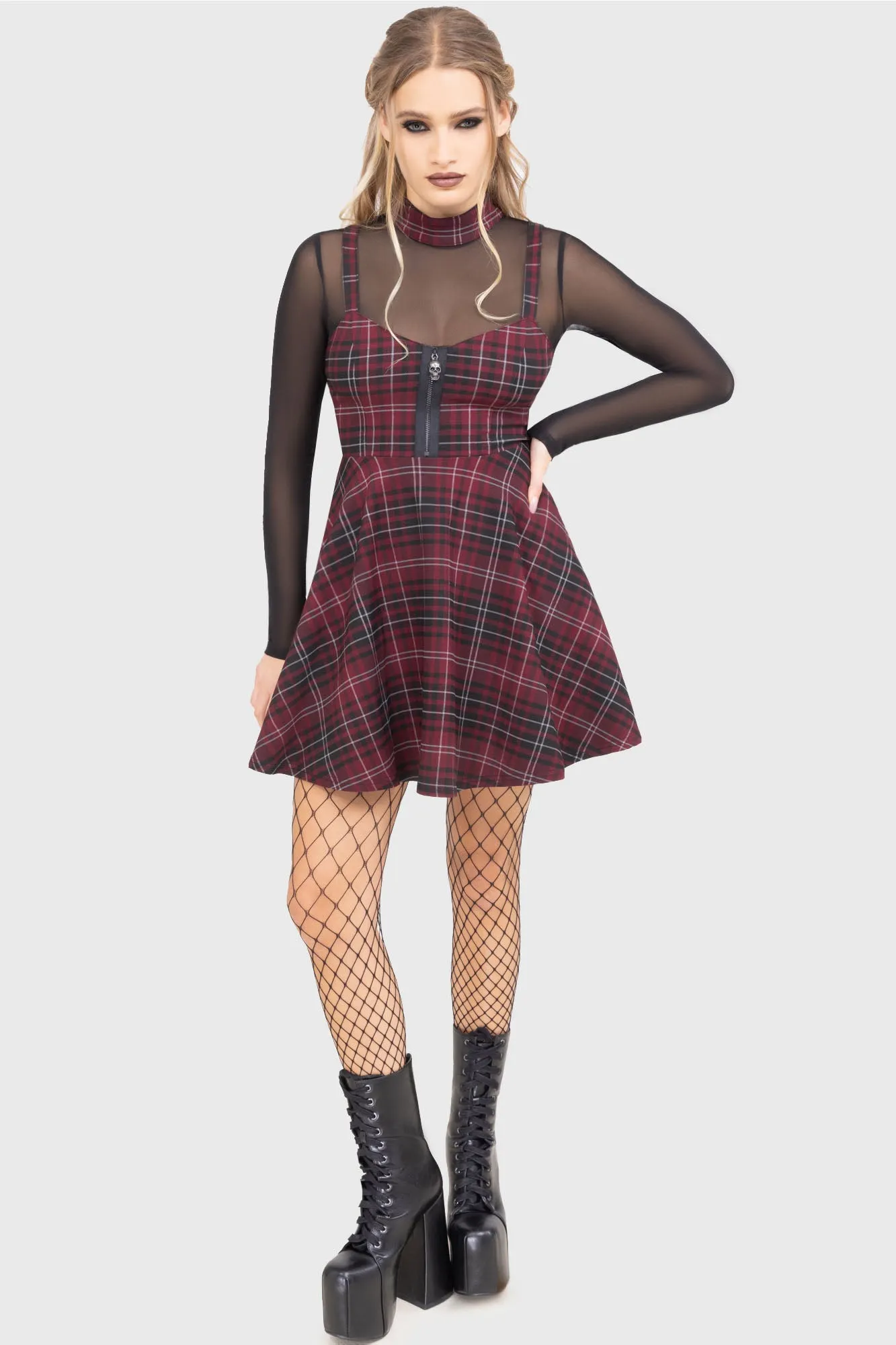 Tartan Riot Dress [BURGUNDY] Beachwear Breezy Fit