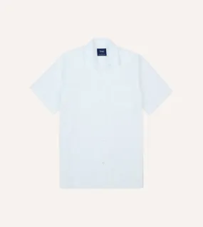 Easy Care Easy Styling White Cotton-Linen Seersucker Camp Collar Short Sleeve Shirt
