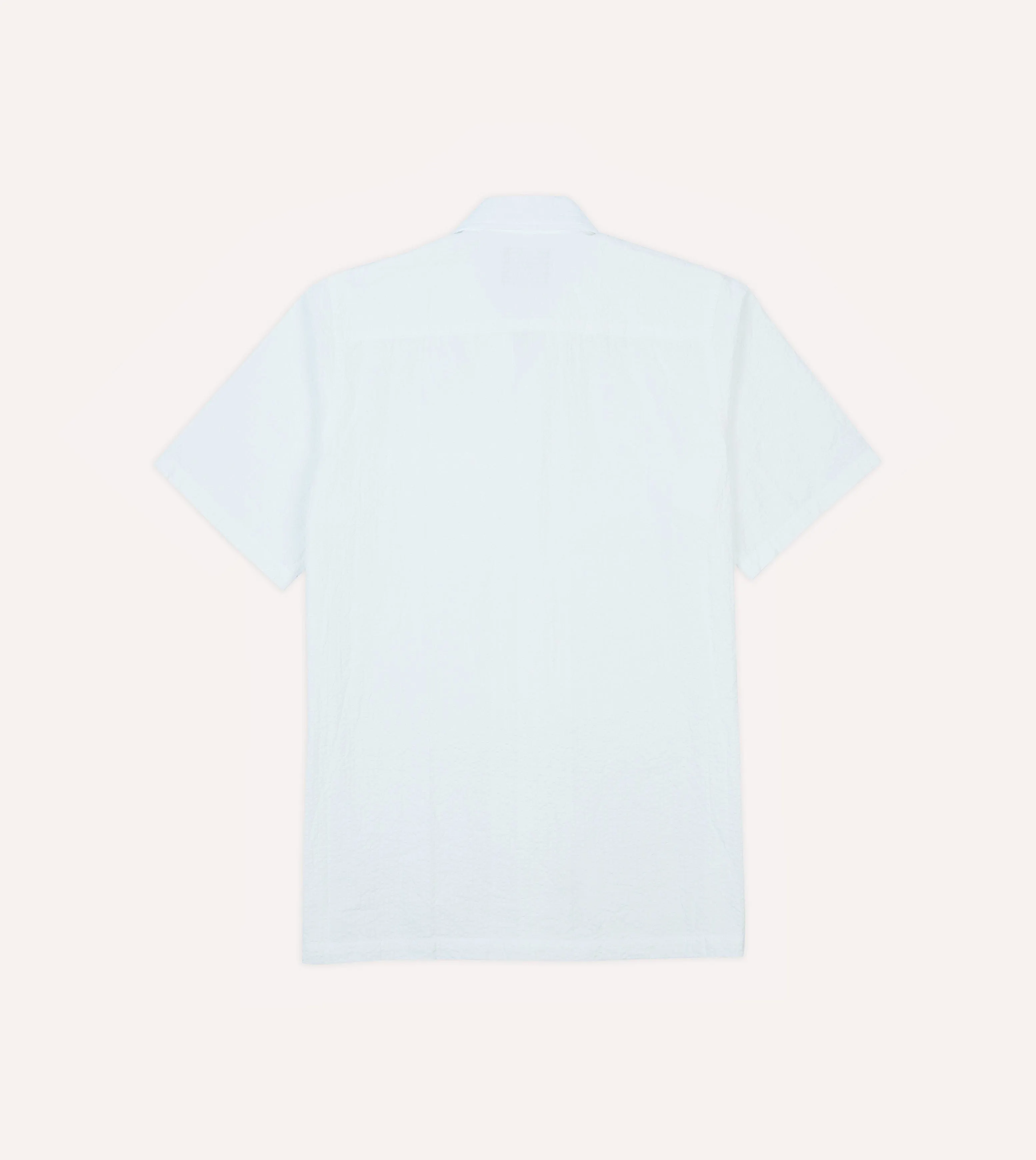 Solid Color Tropical theme White Cotton-Linen Seersucker Camp Collar Short Sleeve Shirt