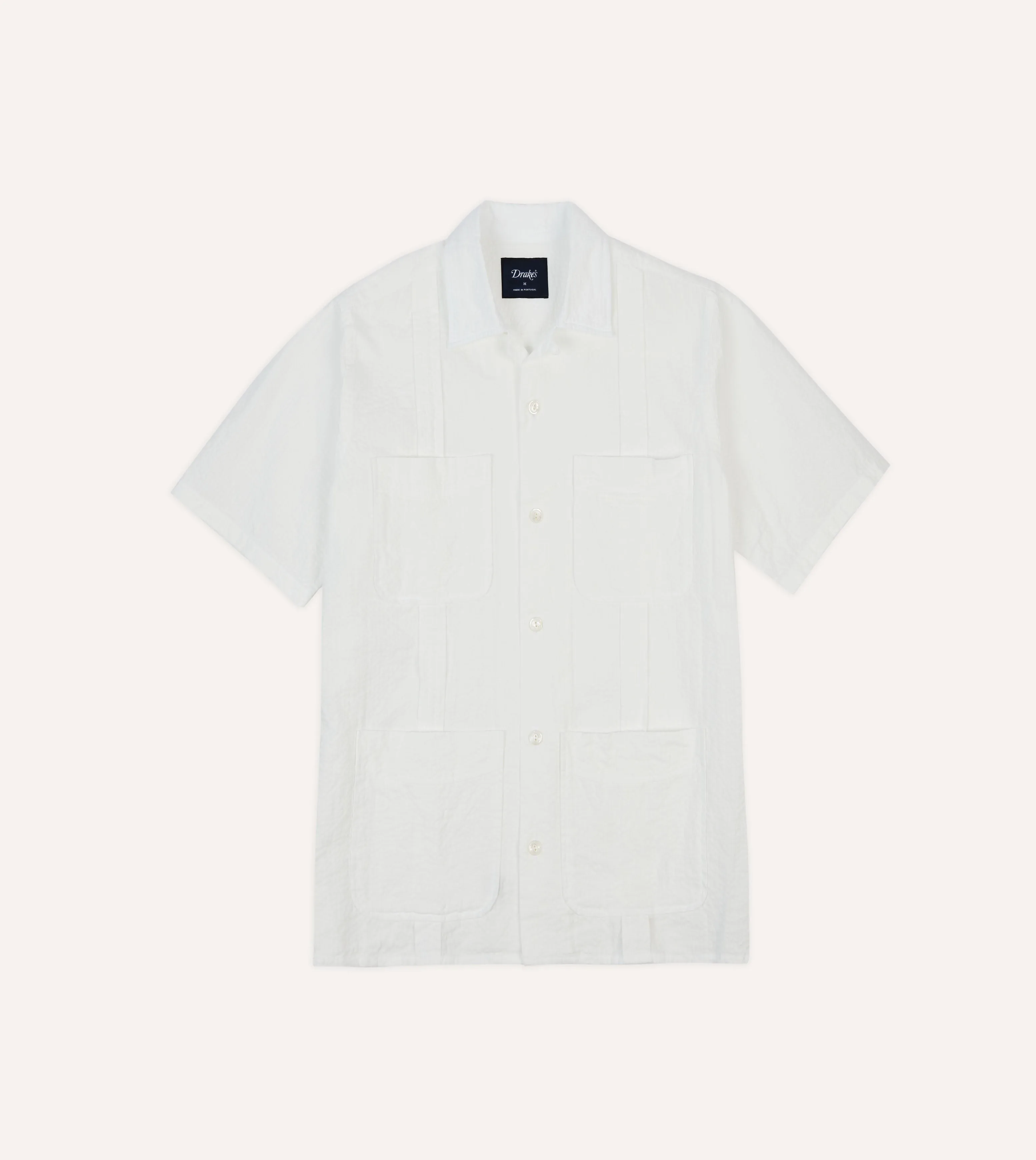 White Cotton-Linen Short Sleeve Cuban Shirt Cooling Core Technology Anti Cling Fabric