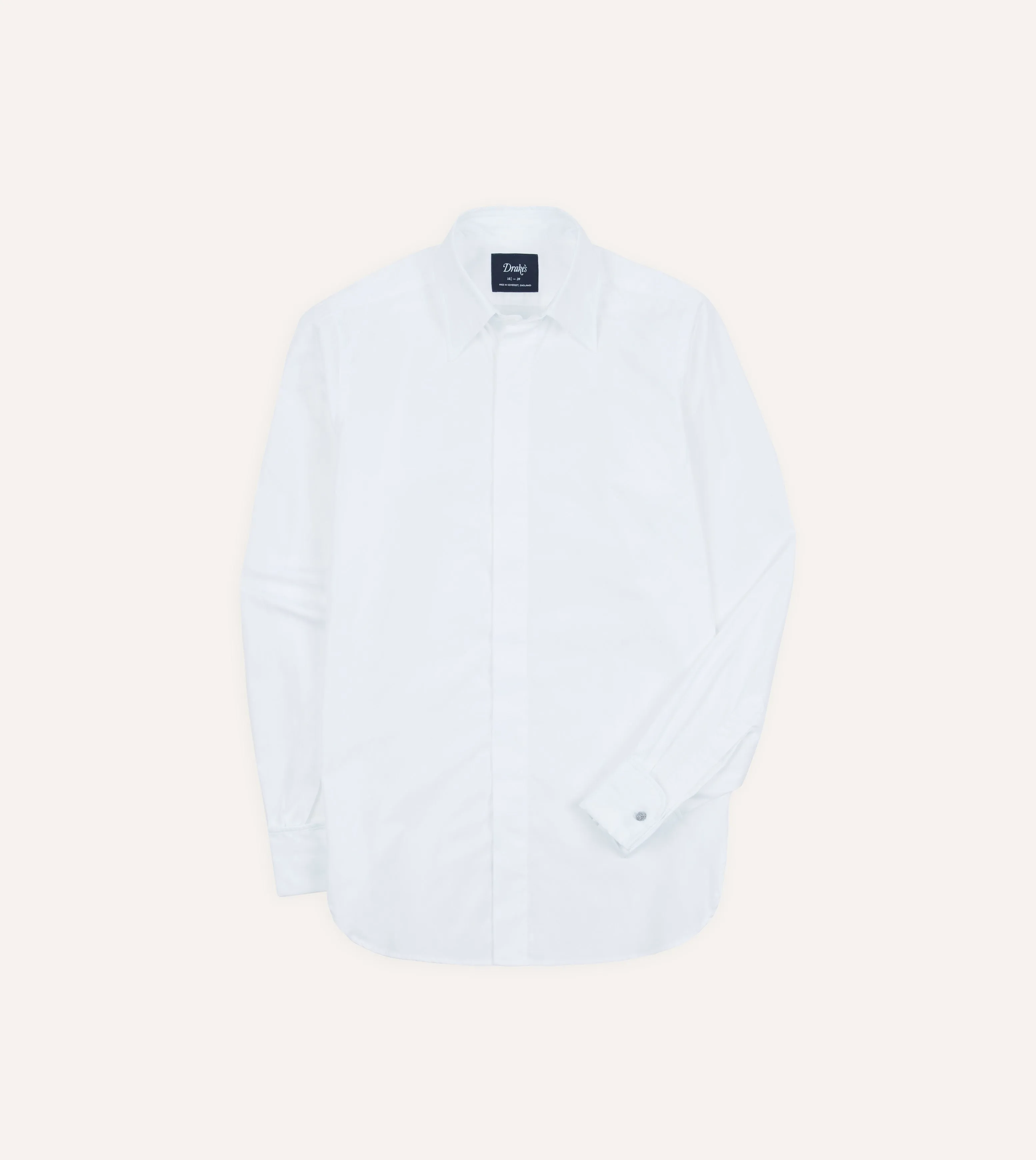 White Cotton Long Point Collar Dinner Shirt Smooth Seam Finish Solid Hue
