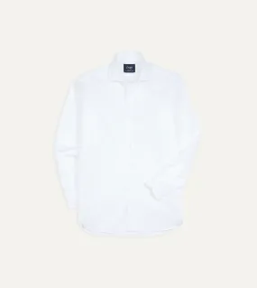 White Cotton Spread Collar Poplin Shirt Adjustable Hem Breathable Material