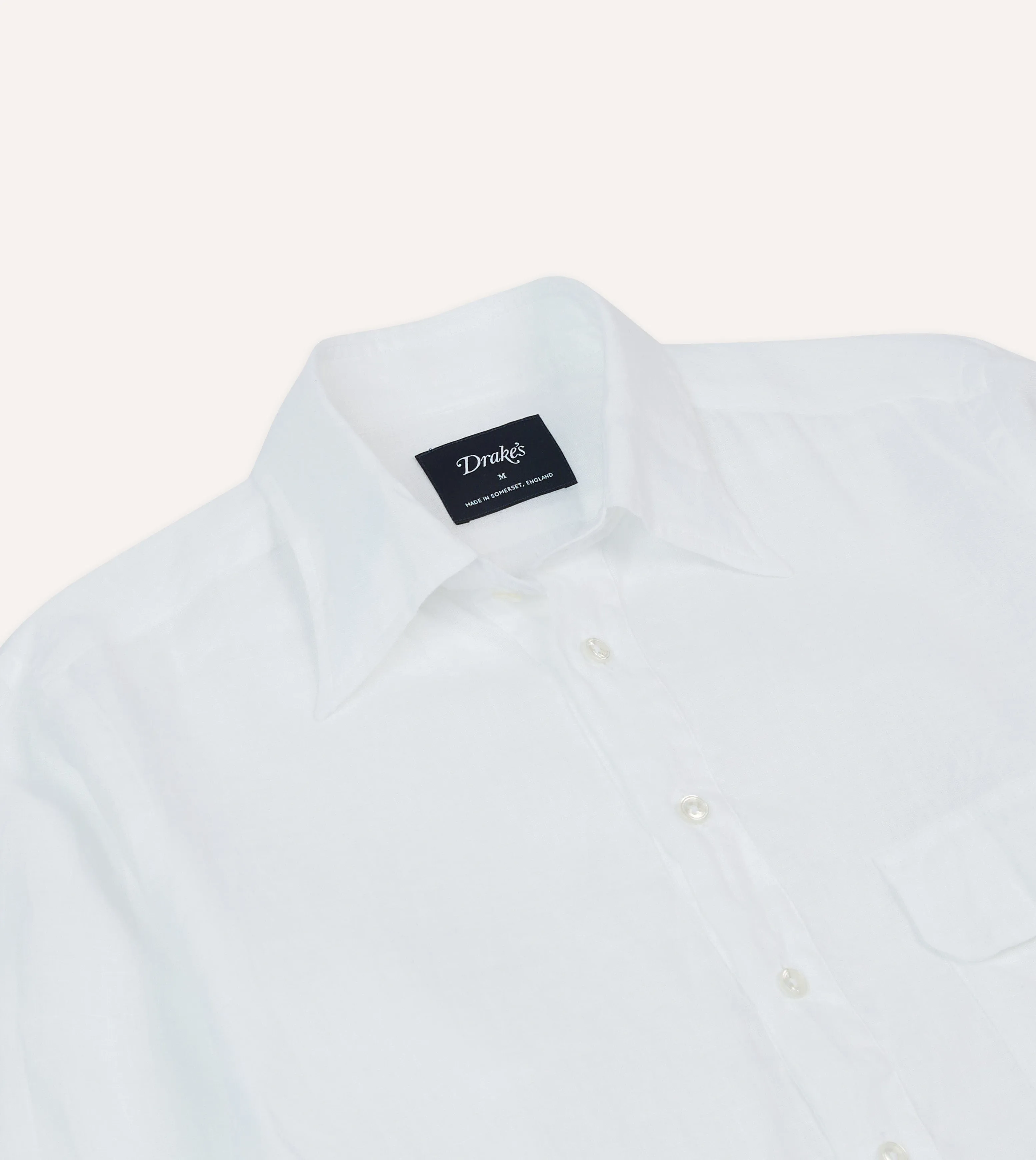 Sporty Look White Linen Long Point Collar Popover Shirt
