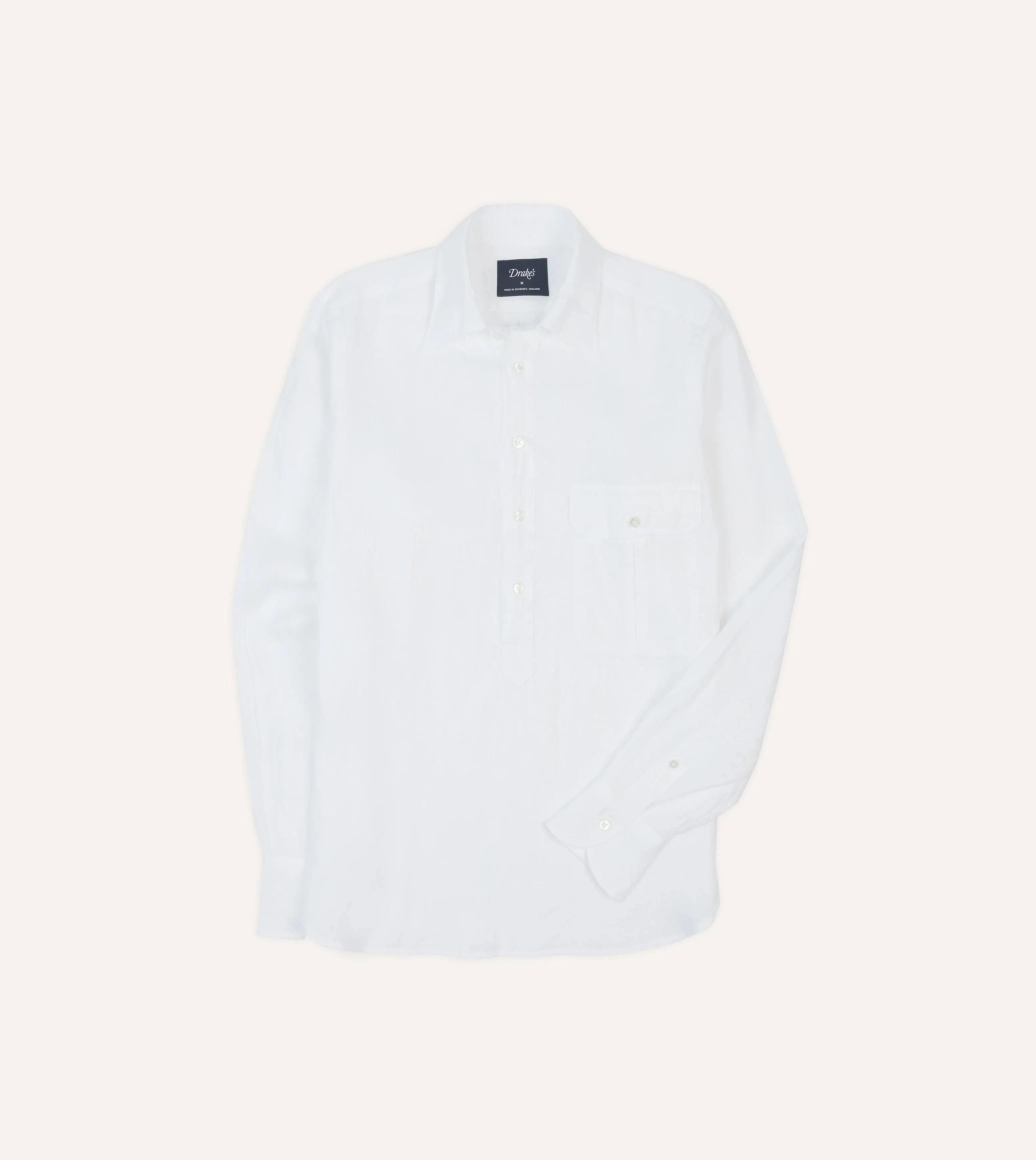 hypoallergenic White Linen Long Point Collar Popover Shirt