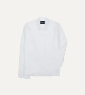 Bold Prints White Linen Mandarin Collar Popover Shirt