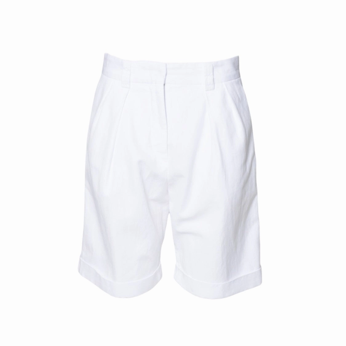 Quick Access Pockets Easy Care Fabric White Cotton-Linen Gabardine Bermuda Shorts