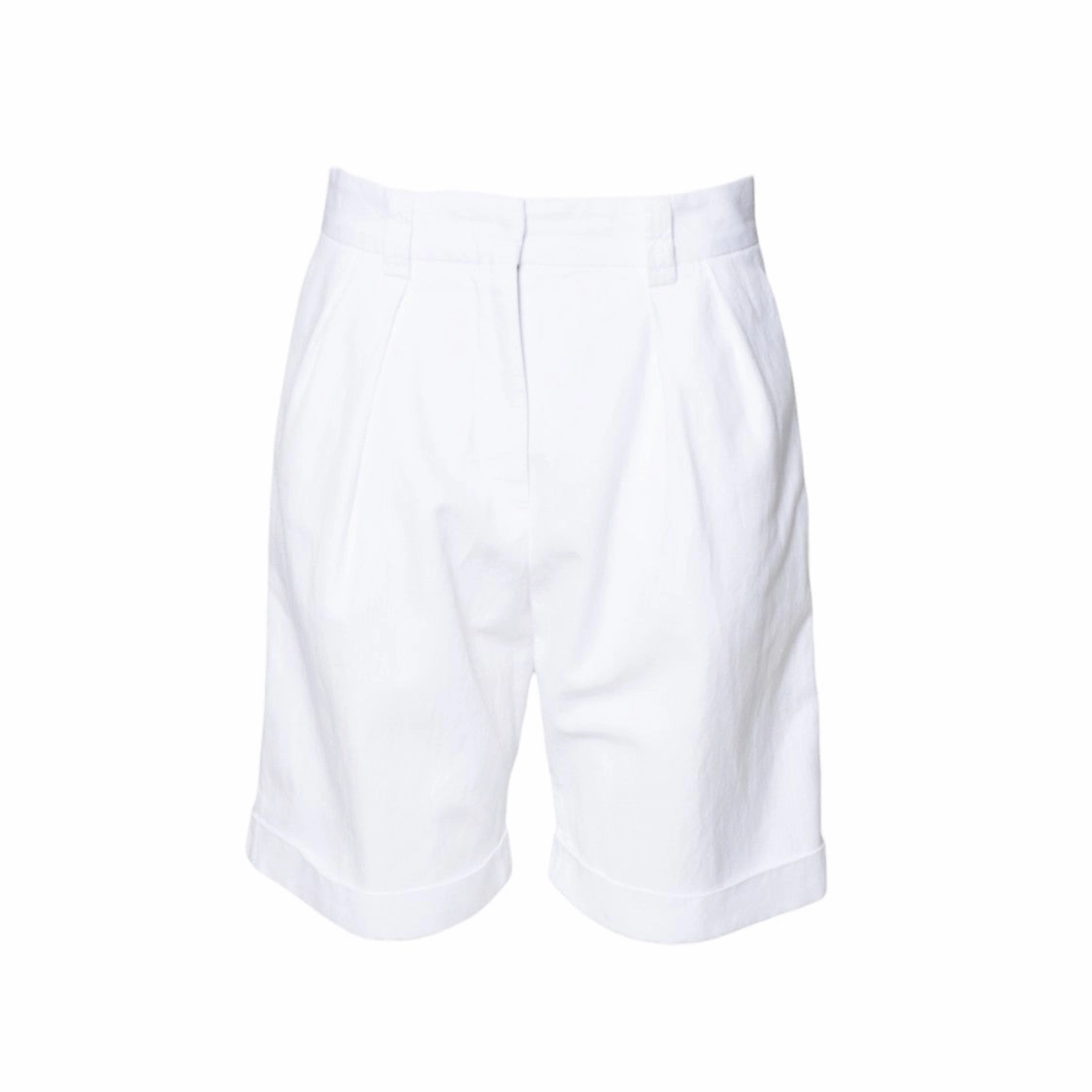 Street Style Functional Clothing White Cotton-Linen Gabardine Bermuda Shorts