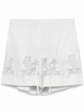 White Cotton Shorts With Floral Embroidery Trend Essential rooftop party look