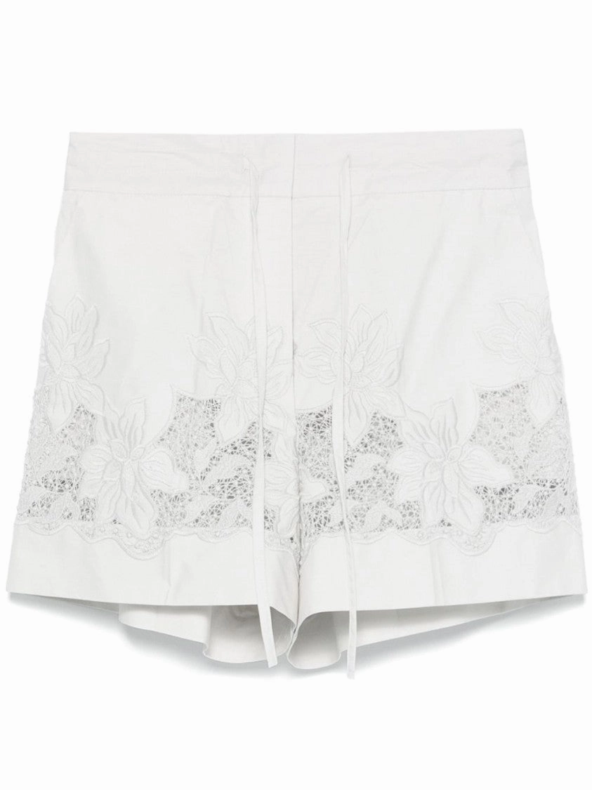 printed shorts Run Ready White Cotton Shorts With Floral Embroidery