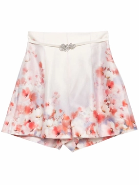 White Floral Silk Shorts Hypoallergenic Lining