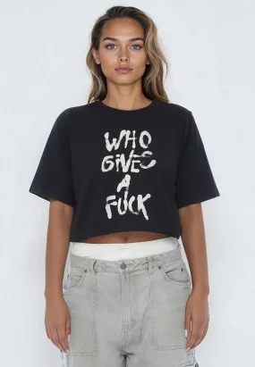 WHO GIVES A FUCK CROP TOP BLACK Stylish and Comfortable
