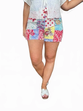 retail industry American Girl Patchwork High Waist Shorts Voy In Multicolor