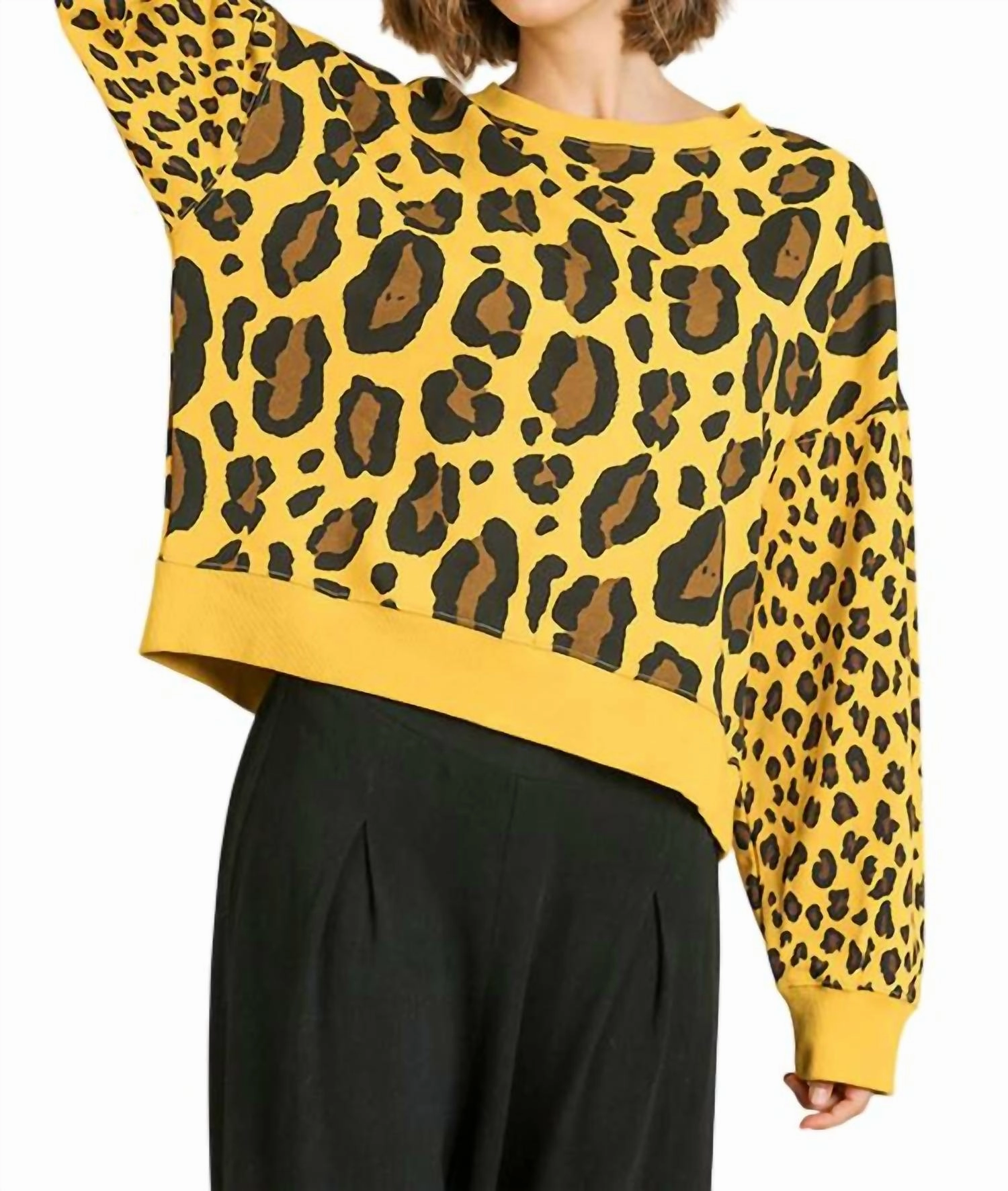Winter Ready Comfort Piece Wild Leopard Sweater In Yellow Mix