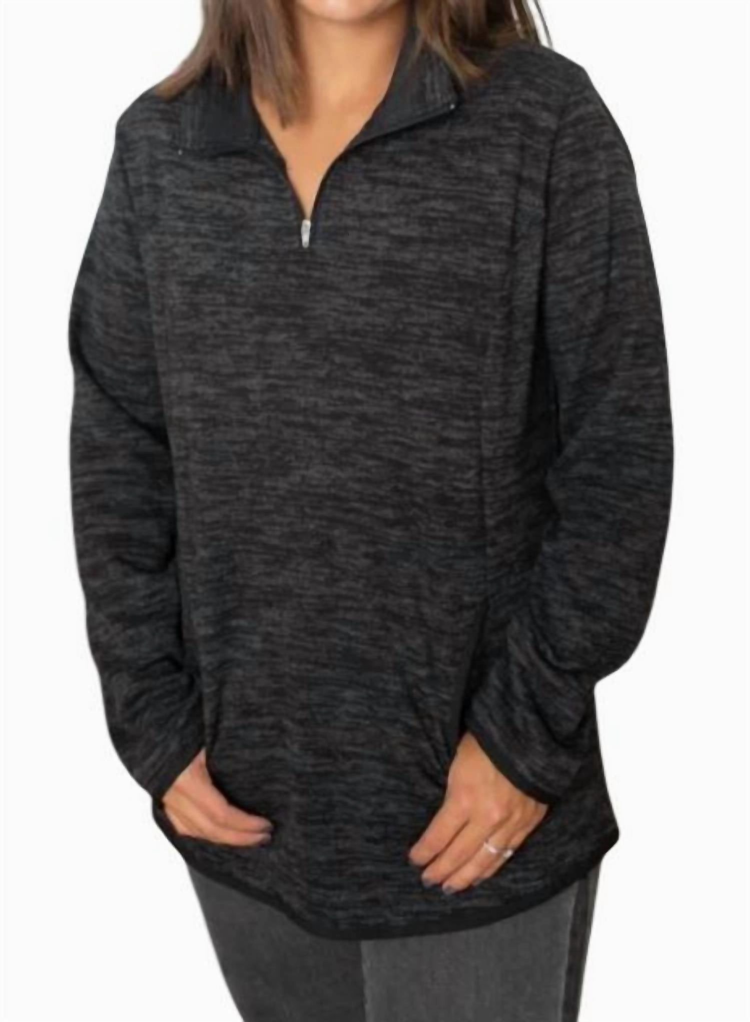 Layered Warmth Breathable mesh panel Zipper Pullover In Grey