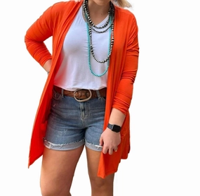 Solid Cardigan In Orange Relaxed Wear Fray Resistant Edges