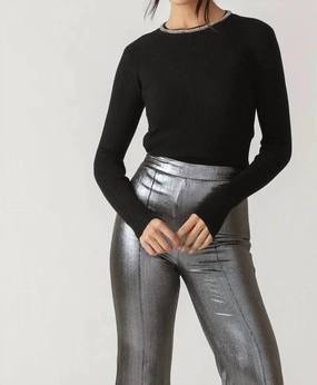 Cozy and trendy Rhinestone Neckline Knit Top In Black