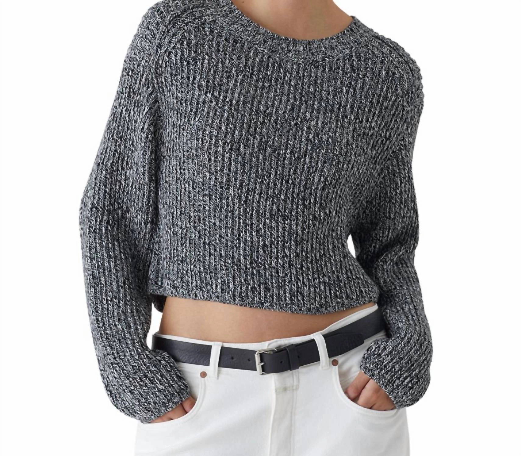 Pure Organic Cotton Crew Neck Sweater In Black Thermal Insulation