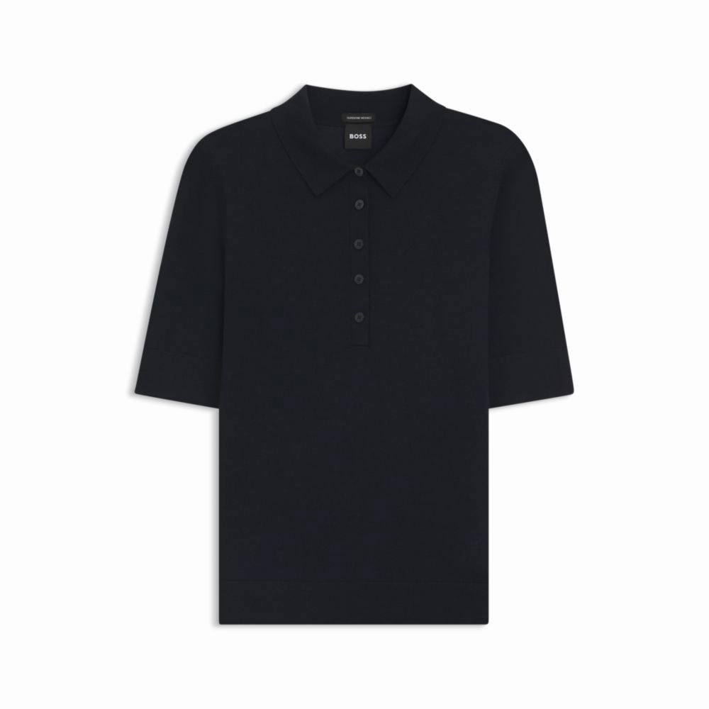 Short-sleeved wool polo sweater with moisture management Garment Dyed Finish