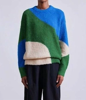 Elle Textured Crew Sweater In Cobalt & Clover Versatile Outfit