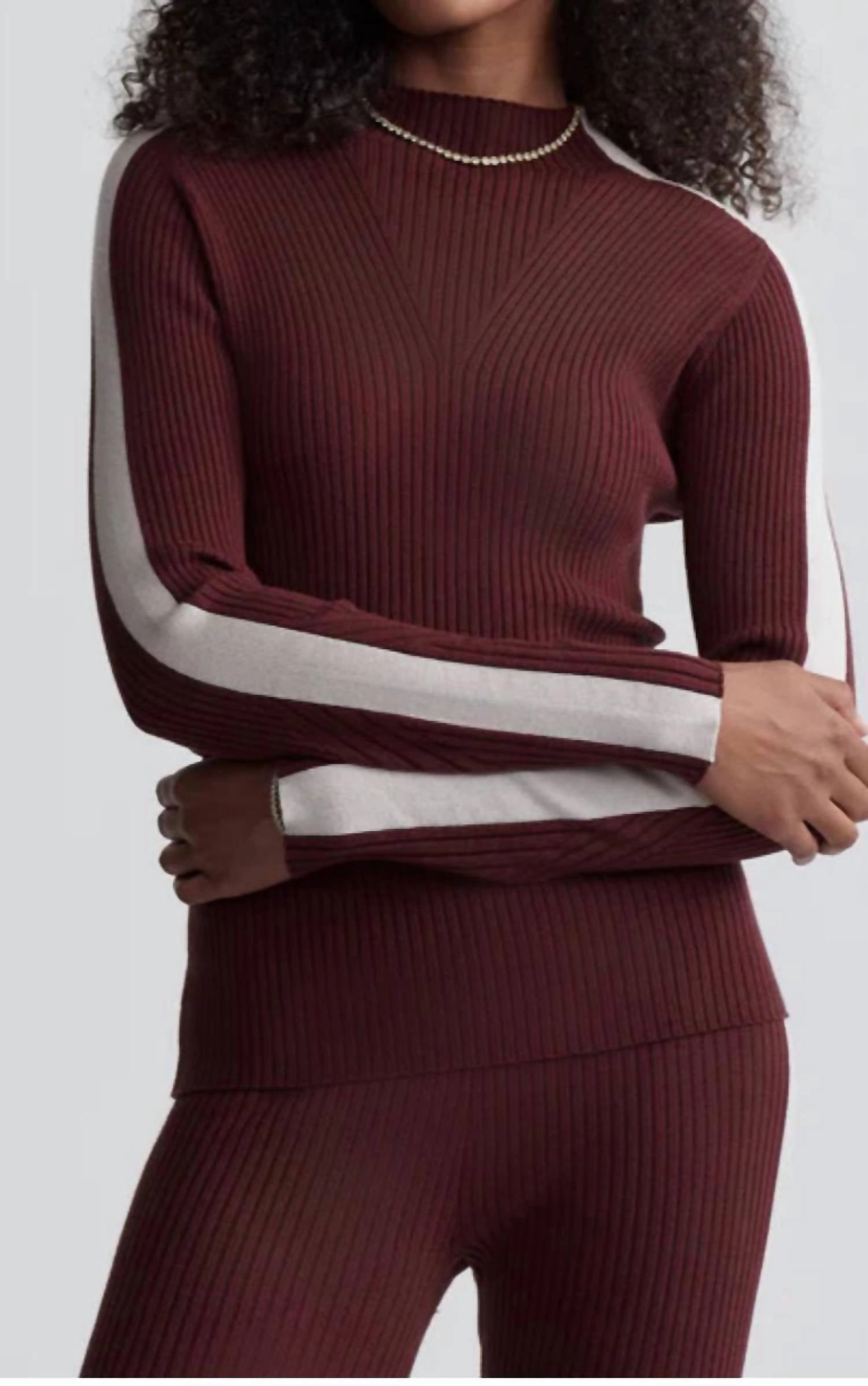 Stylish Knitwear Sustainable Sourcing Certified Wilshire Mock Neck Knit In Red Chocolate