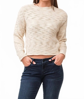 Britney Lurex Yarn Ribbed Cuff Sweater In Antique White Breathable Knitwear Relaxed Style