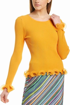 Wired Edge Ribbed Knit Pullover Sweater In Tangerine Odor Resistant Fabric
