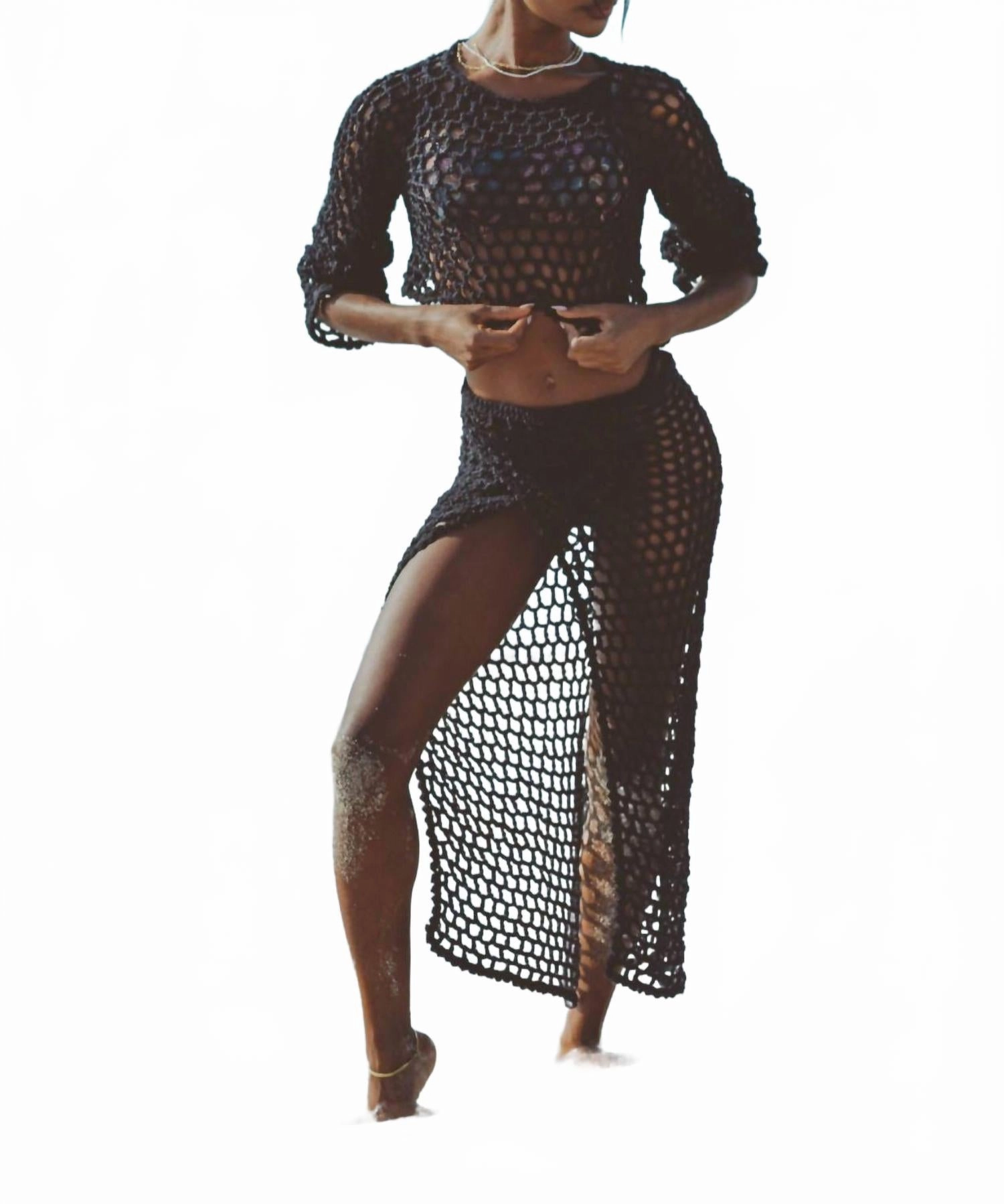 Smart Texture Women's Alessia Long Crochet Skirt In Black