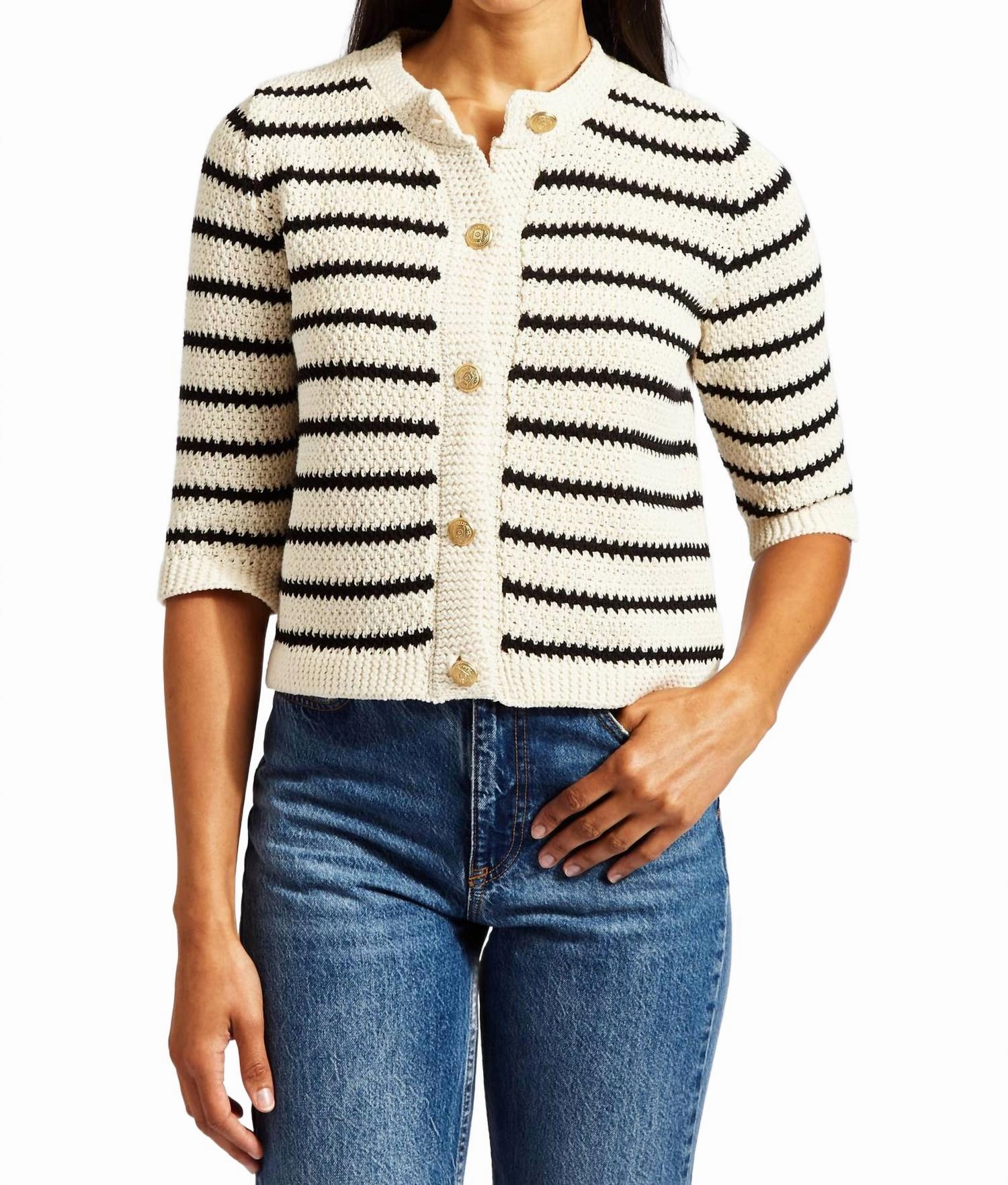 Women's Aniyah Stripe Cardigan In Ivory Snuggle Look Low Maintenance Care