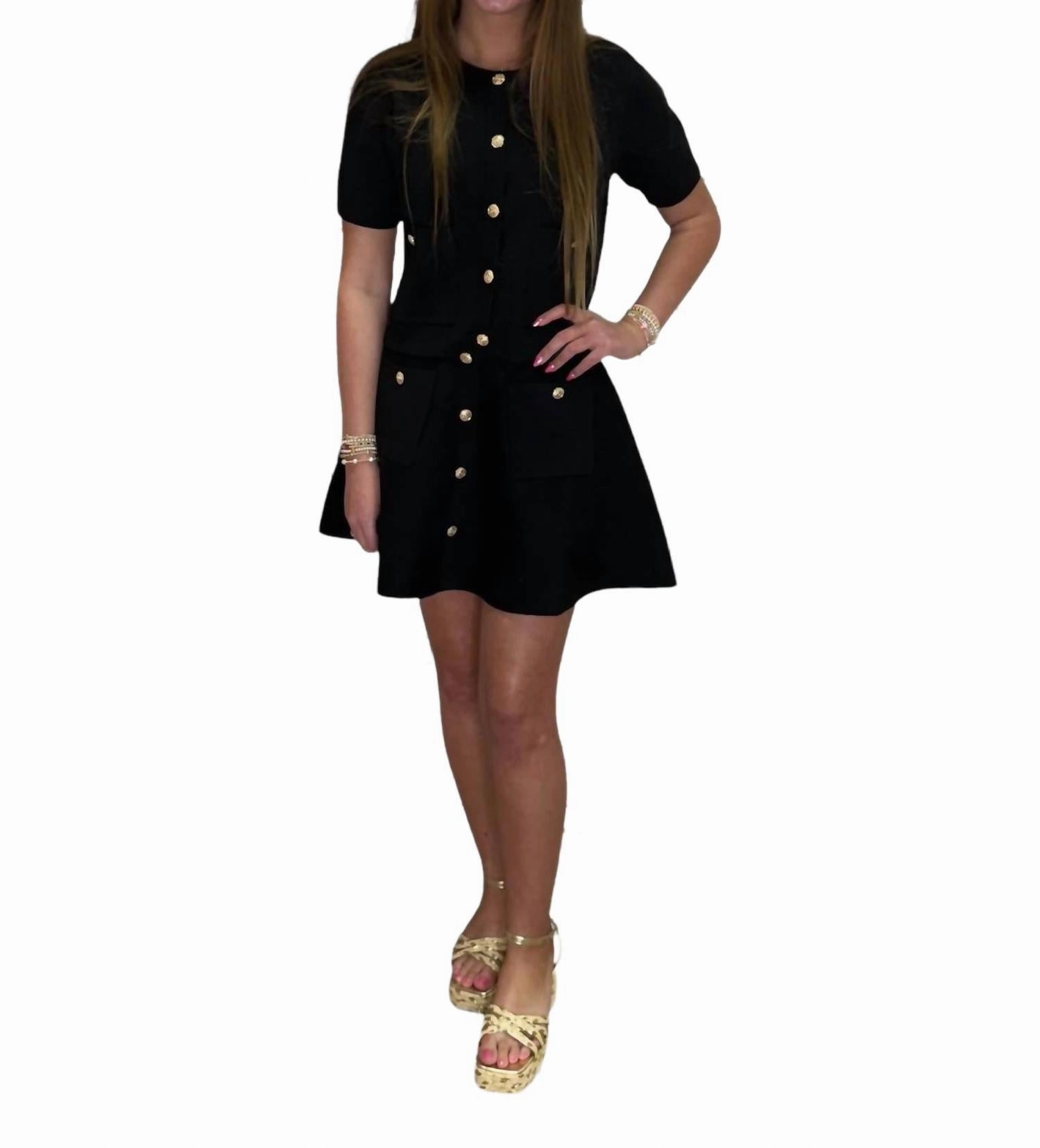 Women's Cardigan Skirt Set In Black Outfit Shot Minimalist Trim