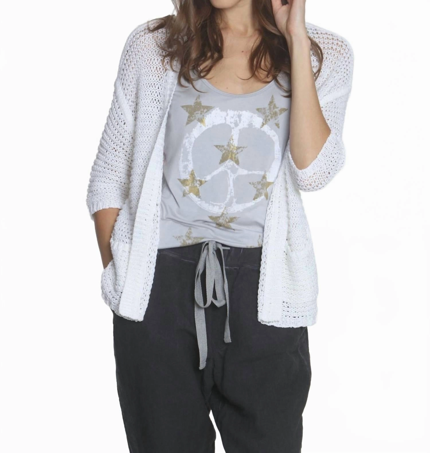 Lightweight Comfort Heathered Effect Women's Charlotte Cardigan In White