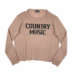 Women's Country Music Crew Sweater In Latte/black Snuggle Layers