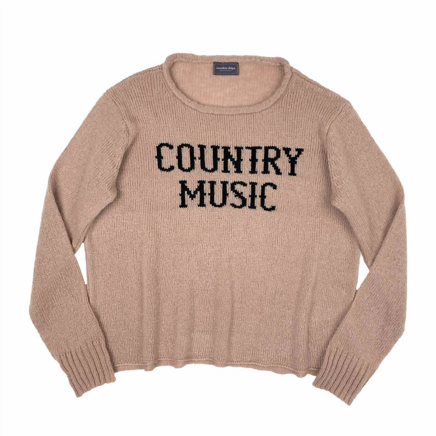 Women's Country Music Crew Sweater In Latte/black Perfect Knit Elegant Knit