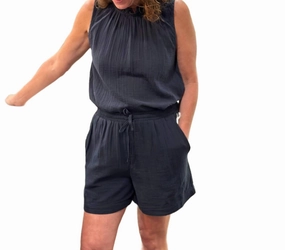 Women's Gauze Drawstring Short In Soft Black Eco Certified Dye On The Go