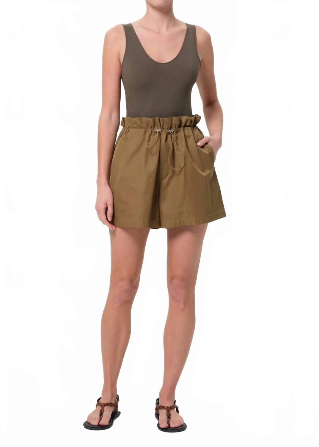 Silicone Gripper Strips Crisp Texture Women's Lydia Pull On Gather Short In Khaki