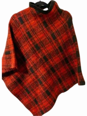 Women's Plaid Wrap Poncho In Burgandy Plaid Flexible Neck Opening