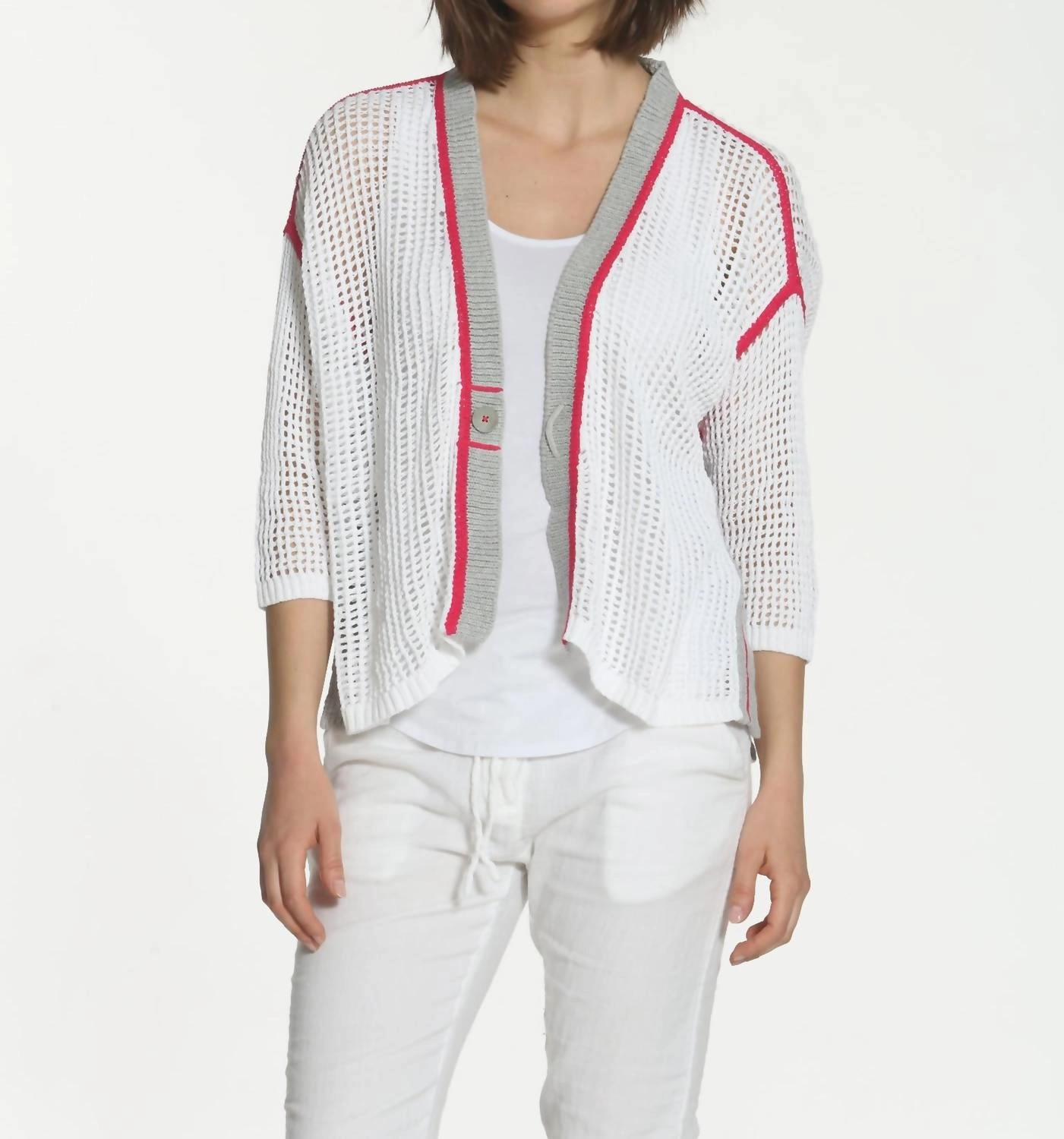 Women's Refresh Cardigan In White/grey Stylish Comfort Fashion Statement